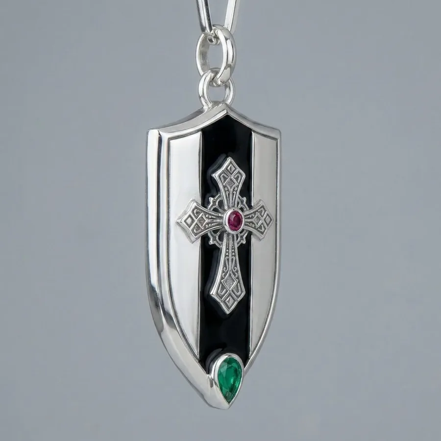 Ward — Gothic Cross Shield Pendant in Sterling Silver
